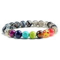 Bracciale 7 chakra in lava vulcanica e occhio di tigre energia yoga perline 8mm - Distanziatore Oro Stile Agata Vena di Drago