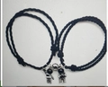 Magnetic astronaut matching bracelets for couples in black woven rope and silver finish - Grey Pair