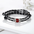 Black and white woven couple bracelets with magnetic silver heart-shaped clasp - Black and White
