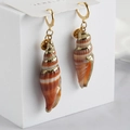 Elegant conch shell earrings with gold accents on a minimalist white display - Antique Color