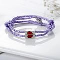 Purple braided couple bracelets with magnetic silver heart charms and adjustable knots - Bright Purple