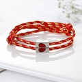 Red braided couple bracelets with magnetic silver heart clasps for lovers and friends - Orange