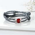 Magnetic couples bracelets with grey braided rope and matching red heart metal clasp - Colorful