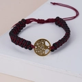 Lebensbaum Armband mit matt schwarzen Perlen und rotem geflochtenem Band - Schwarz & Gold