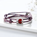 Red blue and white braided magnetic couple bracelets with half-heart silver charms - Dark Purple