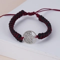 Lebensbaum-Armband mit schwarzen matten Perlen und roter Kordel für Yoga und Freundschaft - Schwarz Silber