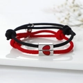 Matching red and black magnetic heart couple bracelets with adjustable woven ropes - Black and Red