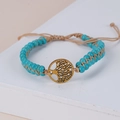 Lebensbaum Armband mit türkisfarbenen Steinen und verstellbarem geflochtenem Seil - Blauer Türkis Gold Baum