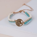 Handgefertigtes Lebensbaum Armband mit Türkisperlen und verstellbarer Kordel - Lebensbaum Zweifarbig Gold