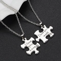 Couples jigsaw puzzle pendant necklace set with I Love You More Most engravings - Puzzle Engraved Style