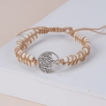 Handgefertigtes Lebensbaum-Armband mit Marmorperlen und khakifarbenem Seil - Weißer Howlith Silber