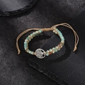 Baum des Lebens Perlenarmband aus blaugrünem Stein mit khaki geflochtener Kordel - Shoushan Stein Silber