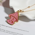 Collana con ciondolo a fungo rosa con puntini dorati e stella rossa su conchiglia - Fungo (Fungo Rosa)