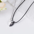 Collier magnétique cœur brisé pour couple avec chaîne argentée et cordon ciré noir - Pierre de Souhait Cire Noire Blanc (NST-0112)