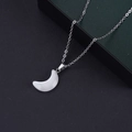 Detalle de un colgante de luna blanca con cadena de plata sobre un fondo negro texturizado - Ojo de Gato Blanco