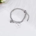 Silver magnet heart couples bracelet with minimalist cross charms on a white background - Bead Chain Cross
