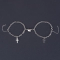 Magnetic heart couple bracelets in silver stainless steel with cross pendants - O-Chain Cross