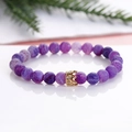 8mm purple weathered agate beaded bracelet with a gold crown charm for men and women - Single Piece (Purple Weathered Agate) / Purple Weathered Agate Single
