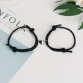 Magnetisches Pärchen Armband Set mit schwarzem Seil und Herzanhänger in Silber Schwarz - Schwarz