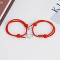 Matching magnetic heart couple bracelets in red woven rope with silver pendants - Bracelet / Wishing Stone Red Bracelet