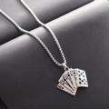 Hip hop royal flush poker cards pendant necklace in silver stainless steel for unisex - Black