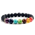 Bracciale 7 Chakra in pietra lavica naturale da 8mm con perle energetiche multicolore - Distanziatore Oro Stile Pietra Lavica