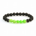 8mm schwarzes Lavastein- und grünes Tigerauge-Yoga-Energiearmband für Damen - Grüner Stein 5-Perlen Deko-Stil