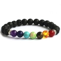 Chakra Lava Stein Armband mit Tigerauge und bunten Energie Kristallen für Yogaübungen - Silber Spacer Lavastein 7 Chakra Stil