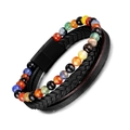Multilayer vintage leather bracelet with colorful natural stones and magnetic clasp - Black Magnetic Clasp Multi-layer Style / Multi-color (BMB-0030-2)