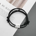 Customized black woven rope couple bracelets with magnetic clasp and engraved names - Black