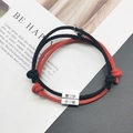 Custom engraved titanium steel couple bracelets with magnetic hearts and woven cords - Black and Red