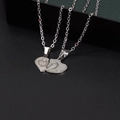 Silver stainless steel heart puzzle pendant necklace for couples with engraving - Swan Lock Quote Style (9)