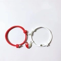 Magnetic heart couple bracelets in red and white woven rope with adjustable knot - Red And White Cord With Red And White Heart
