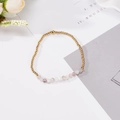 Pulsera minimalista para parejas con cuentas doradas de 4mm y piedras naturales rosas - Blanco Grisáceo Facetado