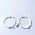 White magnetic attraction couple heart bracelet with adjustable braided rope - White Cord With Silver Heart
