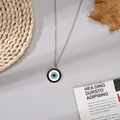 Collana con ciondolo Occhio di Allah turco, catenina in argento e amuleto blu trendy - Tondo Nero Catena d'Argento