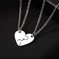 Polished titanium steel puzzle heart necklace set for couples on black jewelry box - Heart Puzzle Style (NST-0160) / Silver