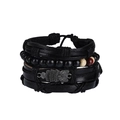 Men's handmade black braided leather owl charm bracelet with matte beads and alloy accents - Multi Style Combo