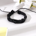 Handmade multi-layer woven black leather owl bracelet for men with adjustable cord - Black Woven Style (BN-0055-1)