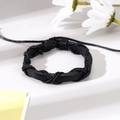 Handmade braided black leather owl bracelet for men with adjustable woven rope design - Cross Wrapped Style (BN-0055-2)