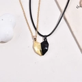 Magnetic couples necklace set with faceted gold and black half-heart pendants - Wishing Stone Gold Black