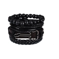 Men's multilayer leather bracelet set with metallic guitar charm and braided beads - Tools Set Combo