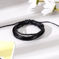 Handmade woven leather men's bracelet with multi-layer black cord and adjustable slide knot - Black Woven Style
