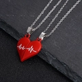 Colliers pendentifs coeur magnétique pour couples avec motif de battement sur pierre noire - Battement de Cœur Rouge (NST-0267)