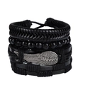 Set di bracciali in pelle intrecciata da uomo con ciondoli a piuma in stile punk rock - Set Combinazione Multistrato / Nero