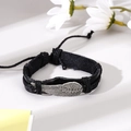Bracciale in pelle nera intrecciata a mano con ciondolo a piuma in lega vintage - Stile Ciondolo a Piuma / Nero
