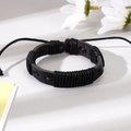 Pulsera de cuero trenzado negro para hombre hecha a mano con cordón ajustable punk - Estilo de Cuero Tejido Simple (1) / Negro