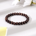 Men's handcrafted brown wooden bead bracelet with natural grain on white background - Wood Bead Style (1)
