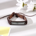 Handwoven brown leather bracelet for men with engraved metal plate for a vintage stylish look - Alloy Slogan Leather Style (2)