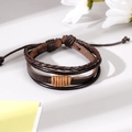 Detail of woven leather bracelet with vintage multi-layer design and adjustable cord - Multi-Layer Leather Woven Style (4)